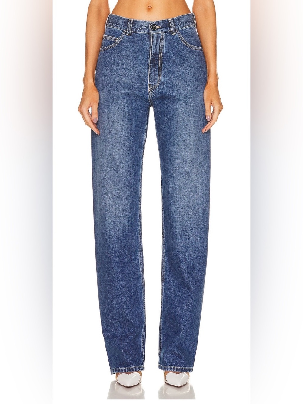 Alaïa Mid-Rise Straight-Leg Denim Jeans in Classic Blue